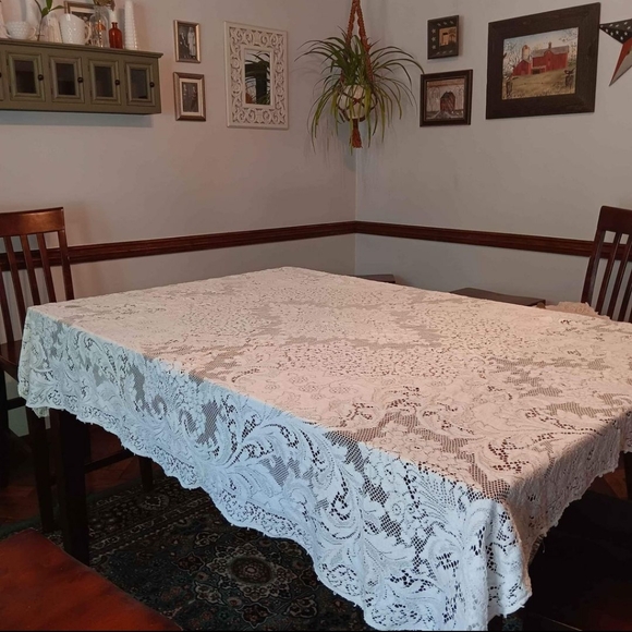 Vtg Cotton Quaker Lace Tablecloth #4370 70"x60" Rectangular Bone - Picture 4 of 9
